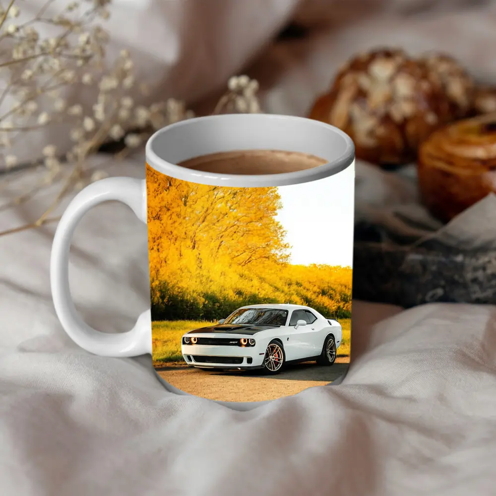 Dodge Challenger SRT White Autumn Yellow Trees – Mugs