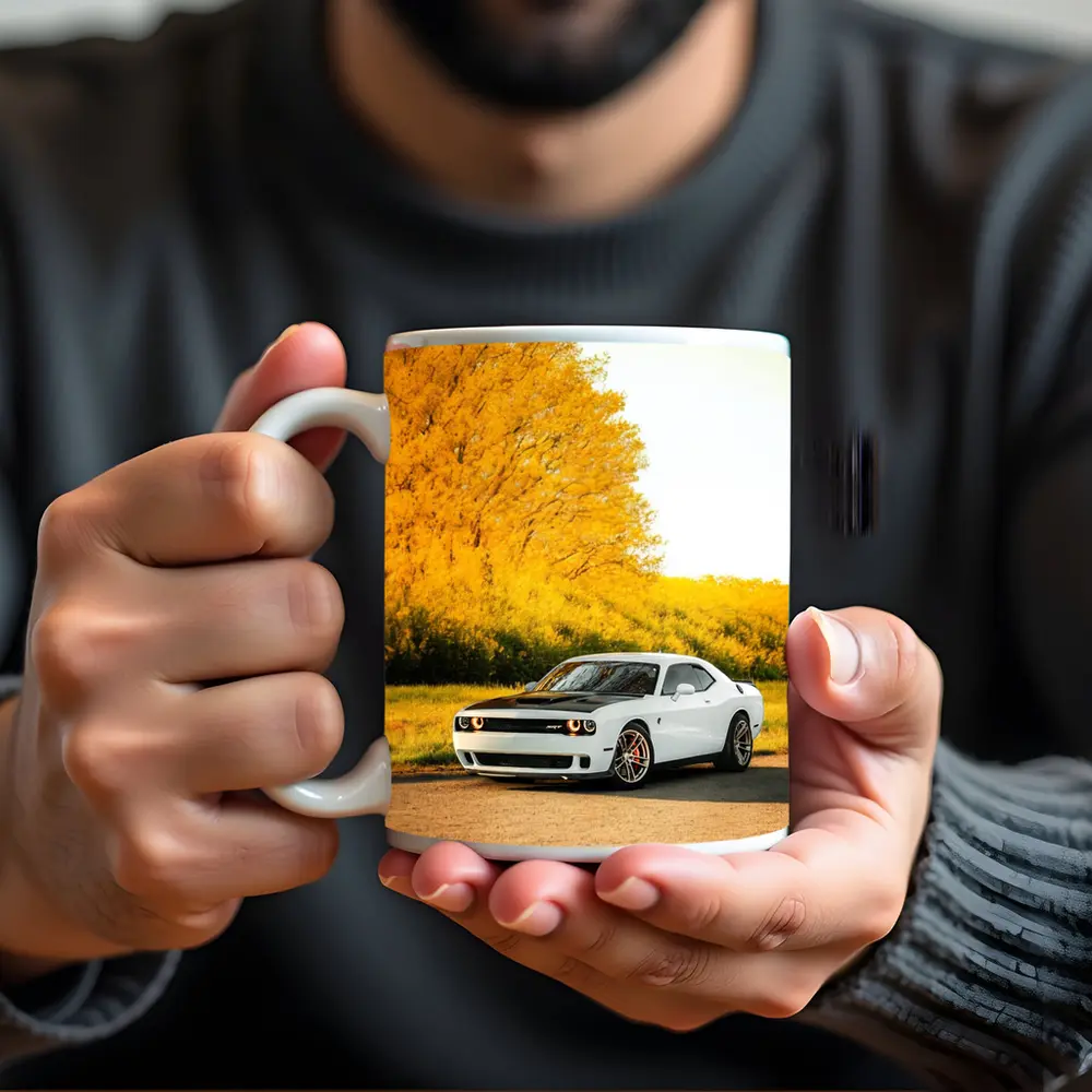 Dodge Challenger SRT White Autumn Yellow Trees – Mugs