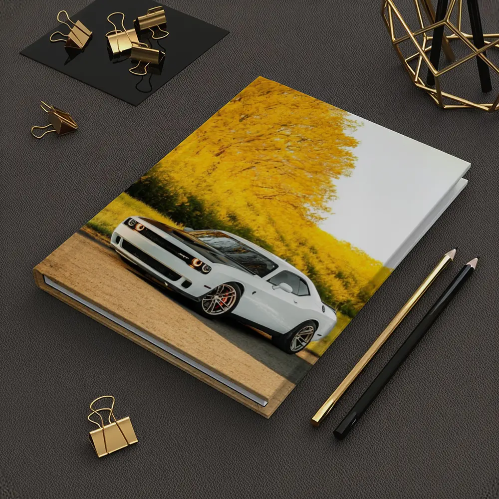 Dodge Challenger SRT White Autumn Yellow Trees – Notebooks