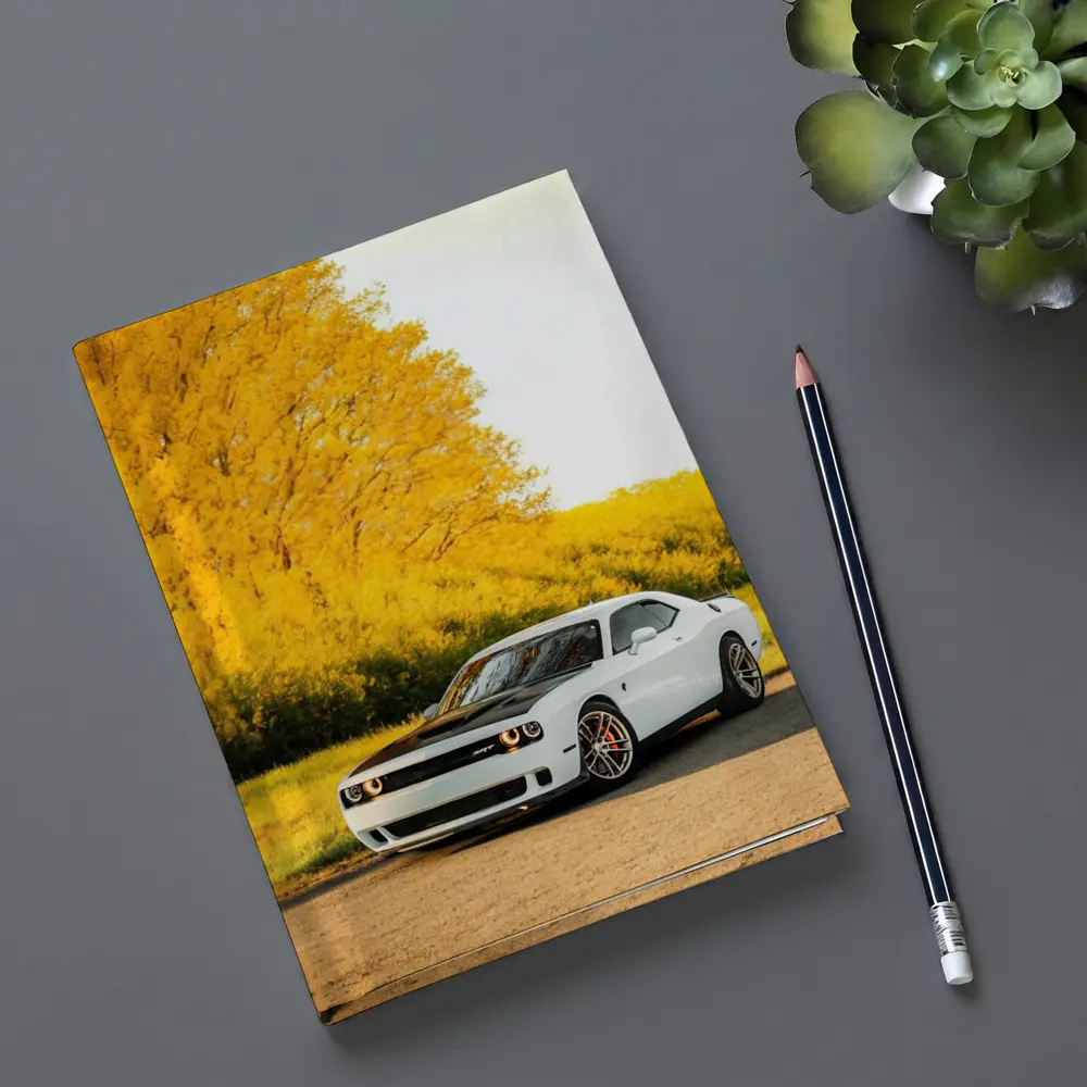Dodge Challenger SRT White Autumn Yellow Trees – Notebooks