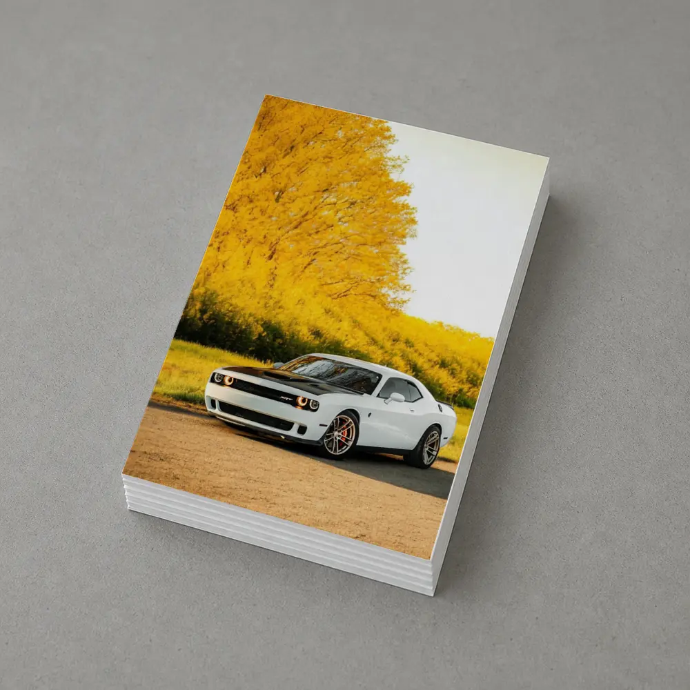 Dodge Challenger SRT White Autumn Yellow Trees – Postcards