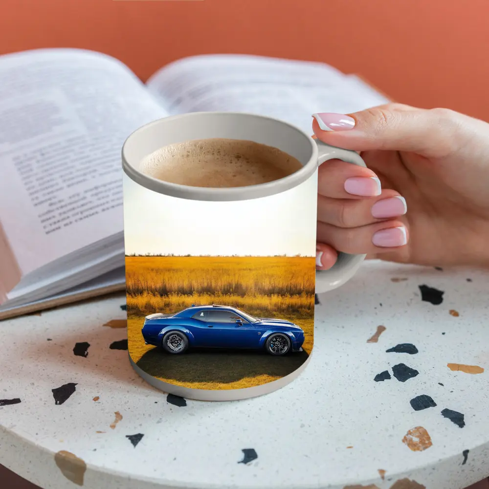 Dodge Challenger Blue Muscle Car Open Field – Mugs