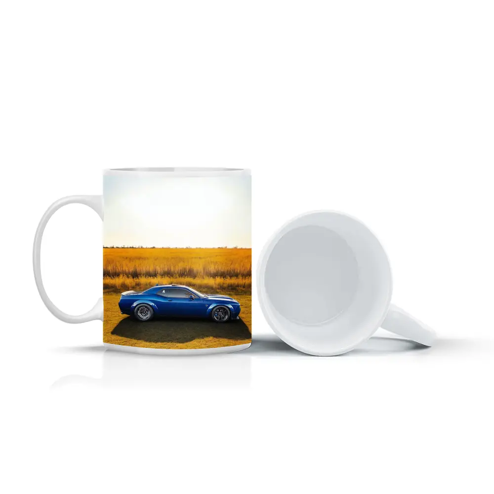 Dodge Challenger Blue Muscle Car Open Field – Mugs