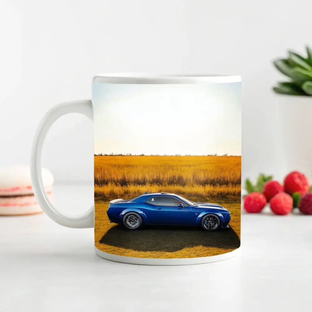 Dodge Challenger Blue Muscle Car Open Field – Mugs