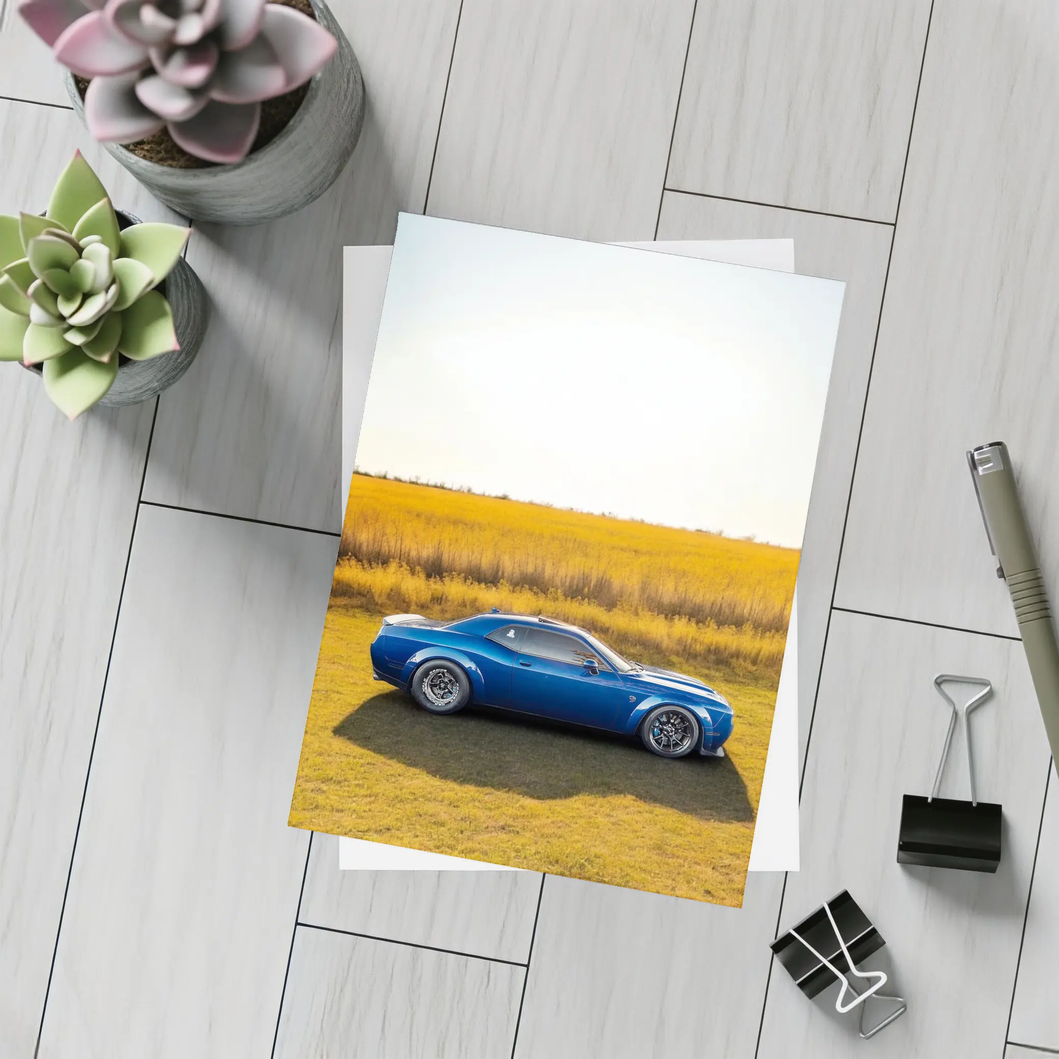 Dodge Challenger Blue Muscle Car Open Field – Postcards