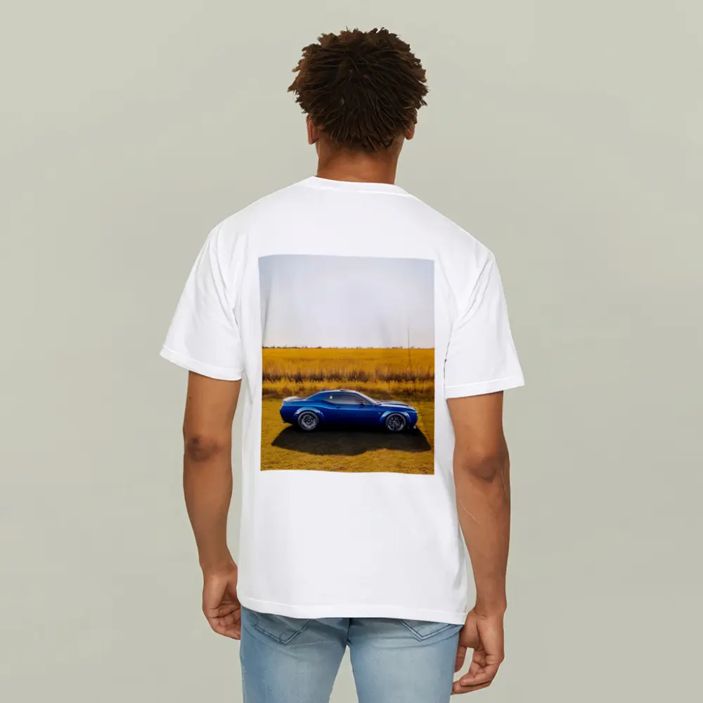 Dodge Challenger Blue Muscle Car Open Field – T-Shirts