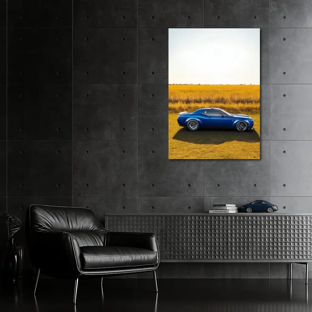 Dodge Challenger Blue Muscle Car Open Field – Wall Art