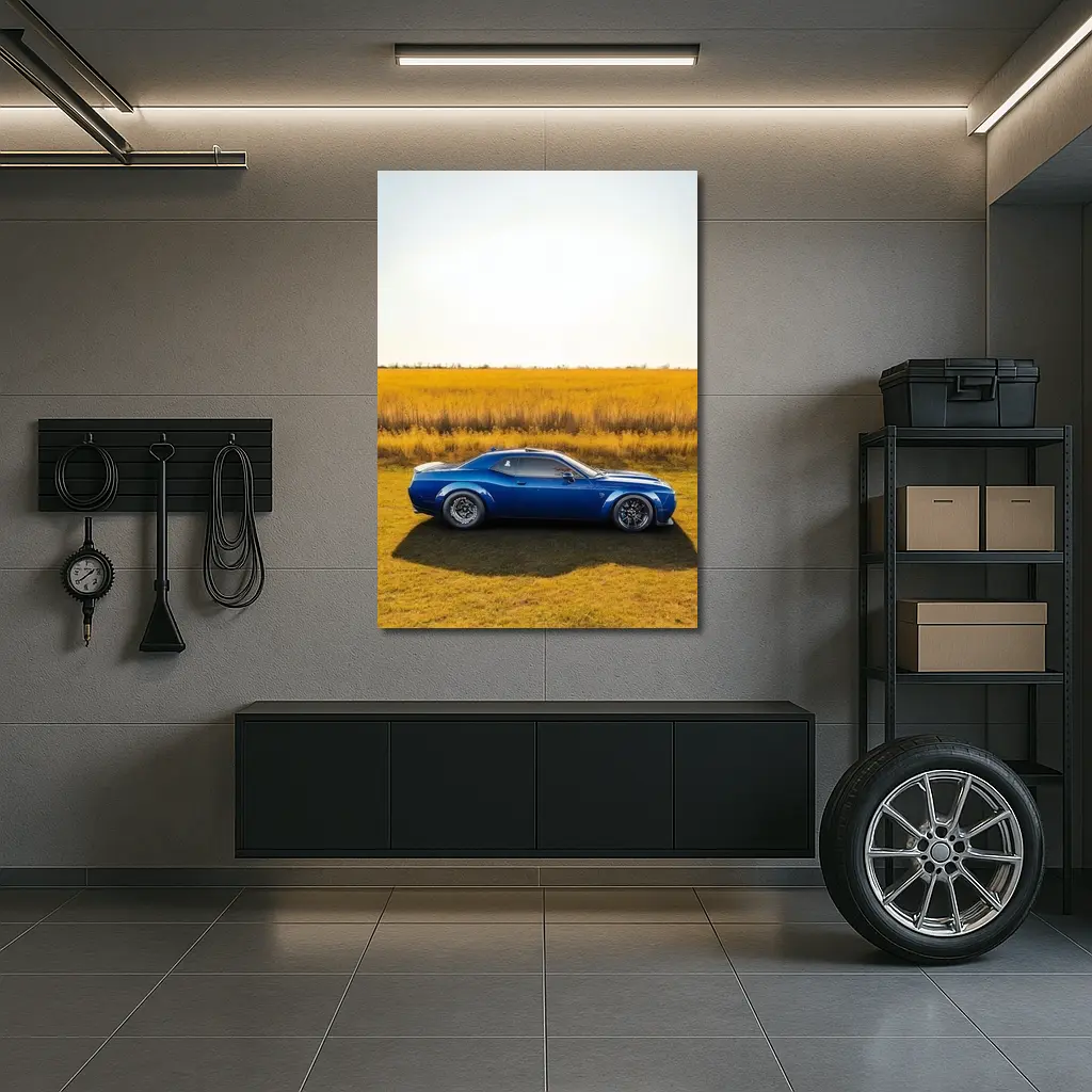 Dodge Challenger Blue Muscle Car Open Field – Wall Art