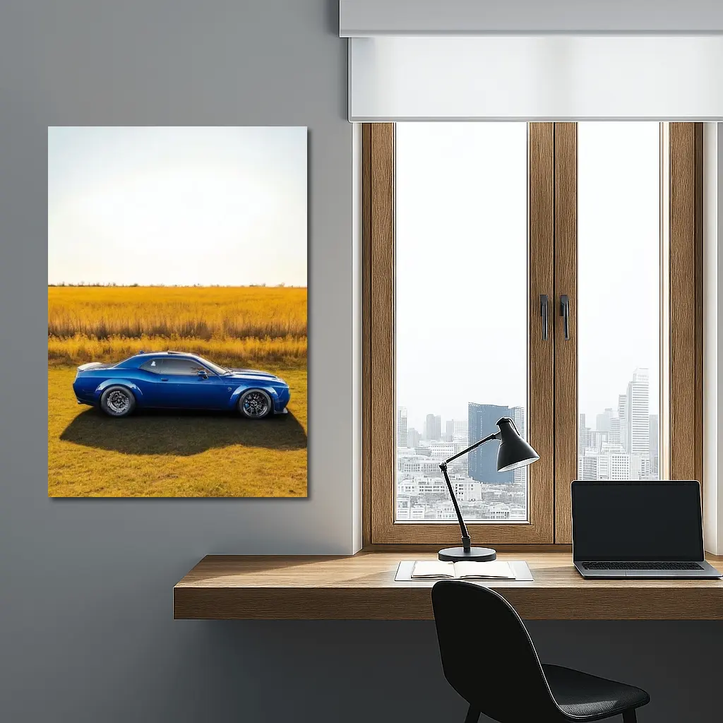 Dodge Challenger Blue Muscle Car Open Field – Wall Art
