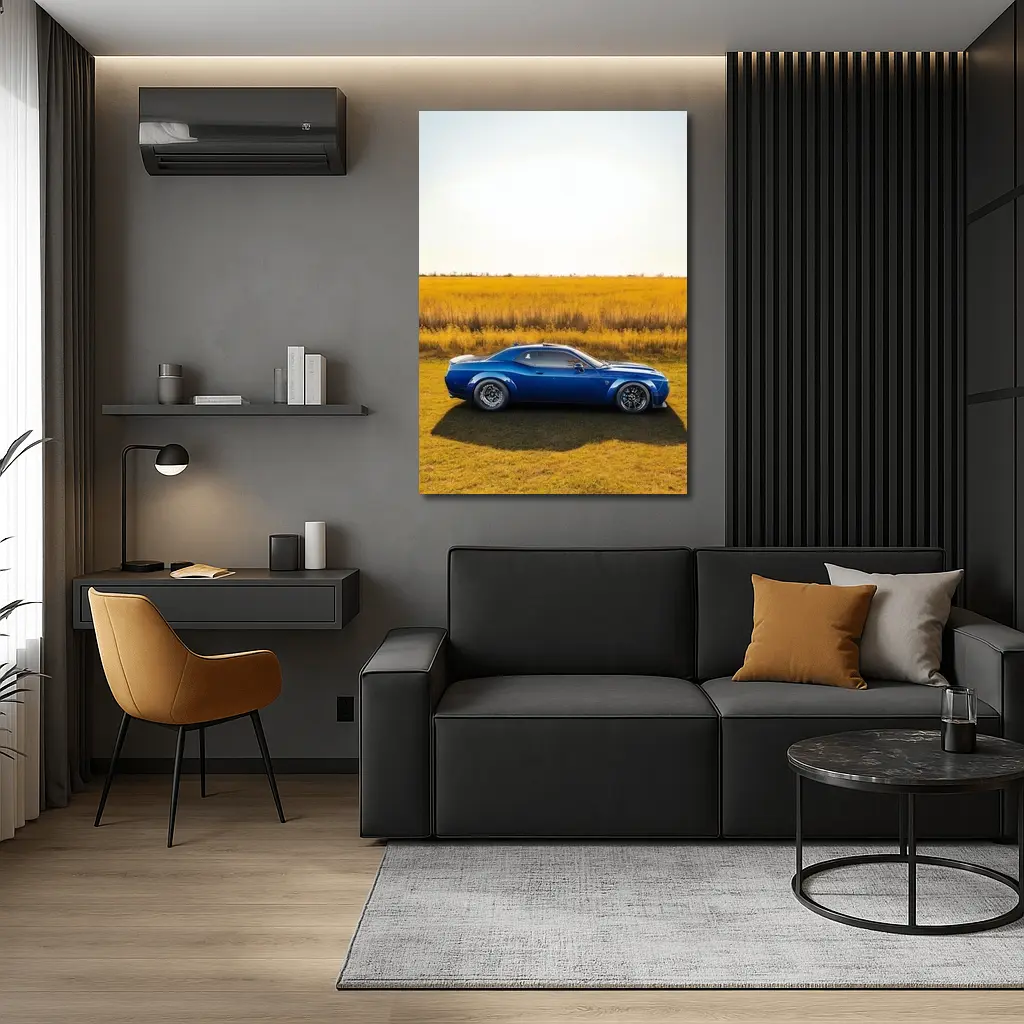 Dodge Challenger Blue Muscle Car Open Field – Wall Art