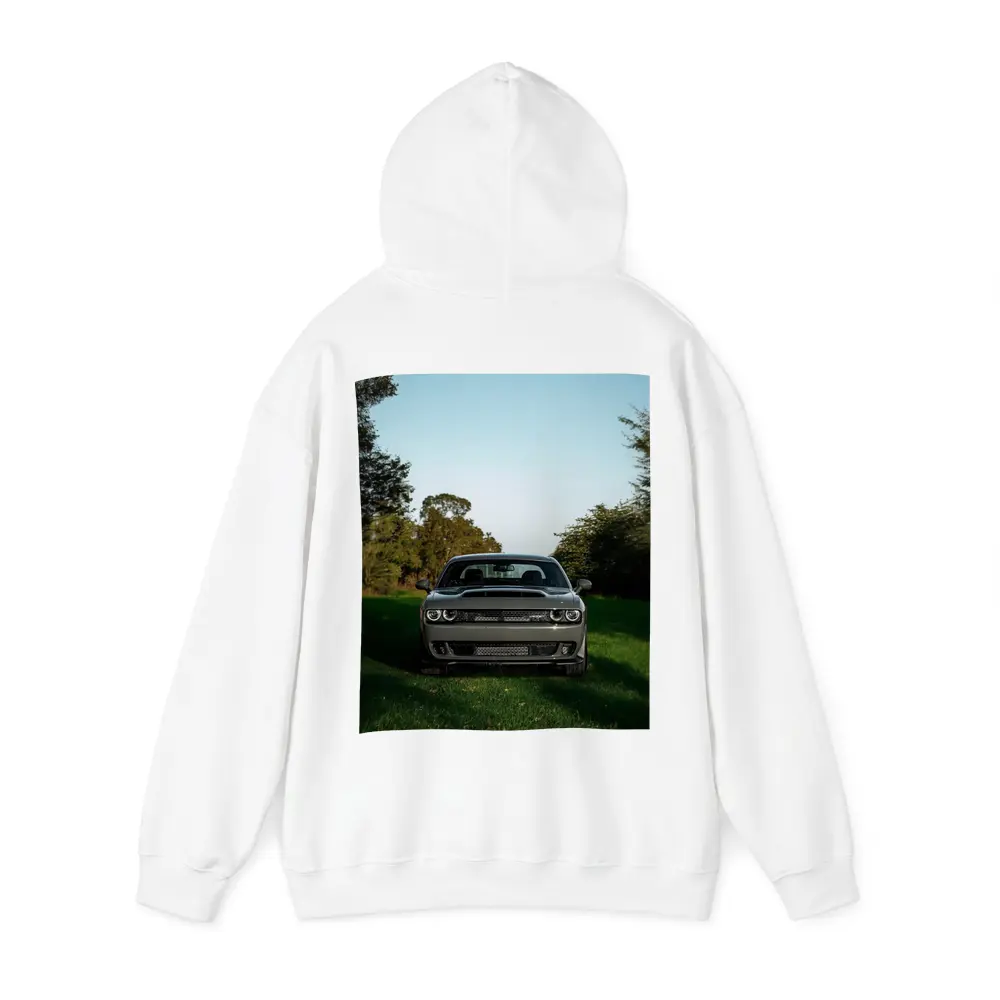 Dodge Challenger Parked on Green Grass – Hoodies