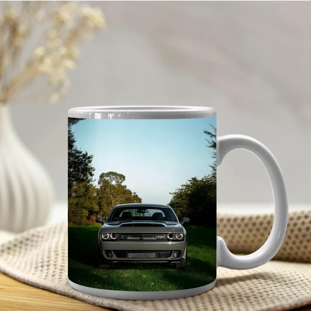 Dodge Challenger Parked on Green Grass – Mugs