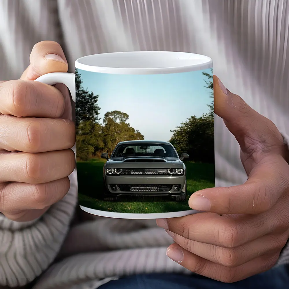 Dodge Challenger Parked on Green Grass – Mugs