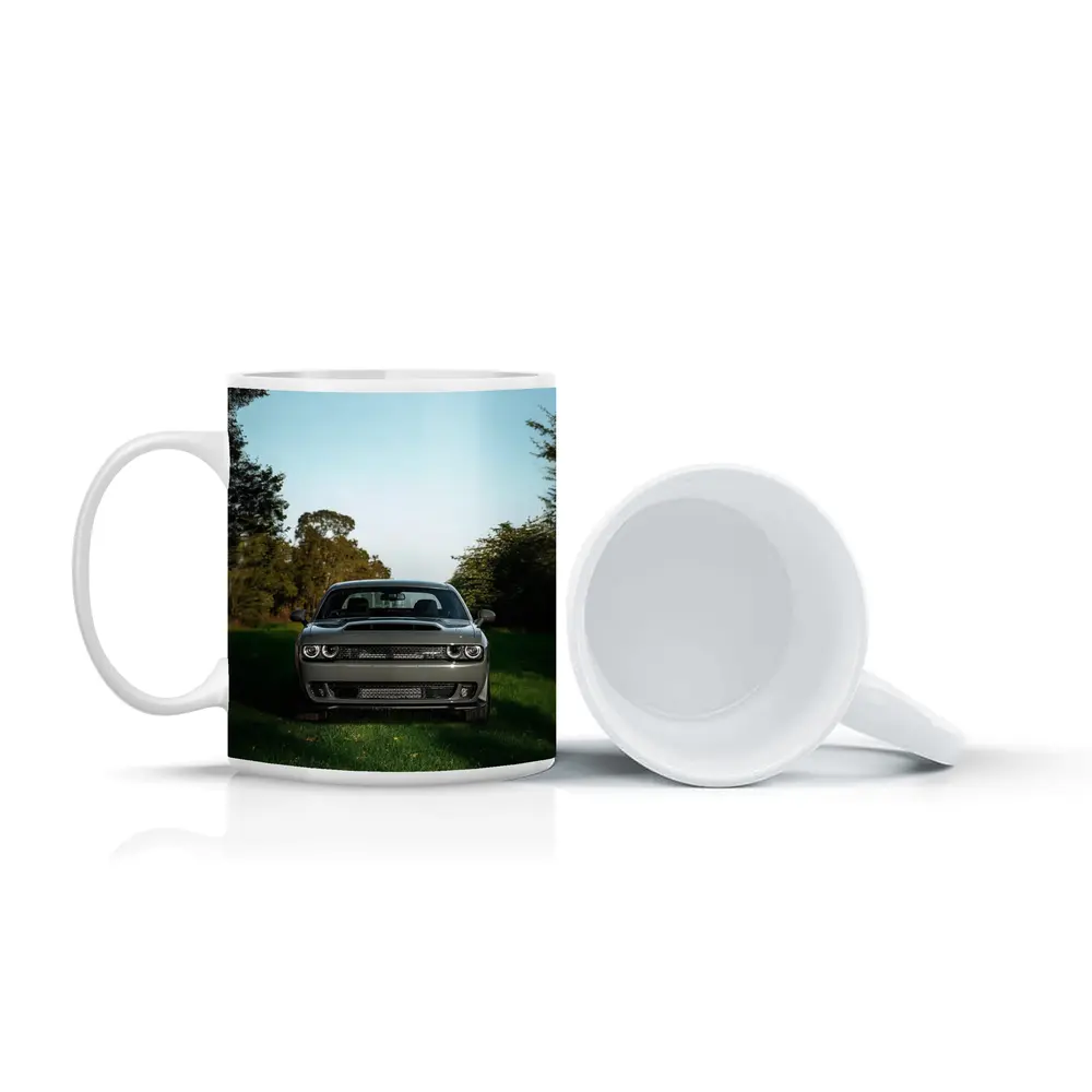 Dodge Challenger Parked on Green Grass – Mugs