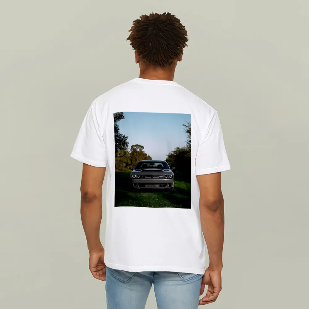 Dodge Challenger Parked on Green Grass – T-Shirts