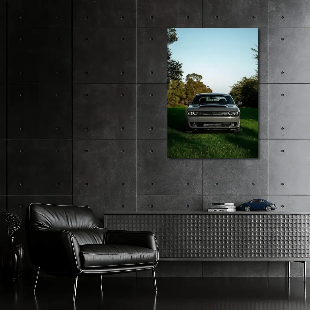 Dodge Challenger Parked on Green Grass – Wall Art