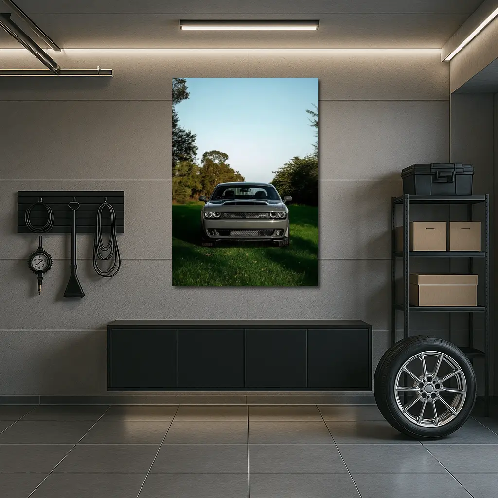 Dodge Challenger Parked on Green Grass – Wall Art