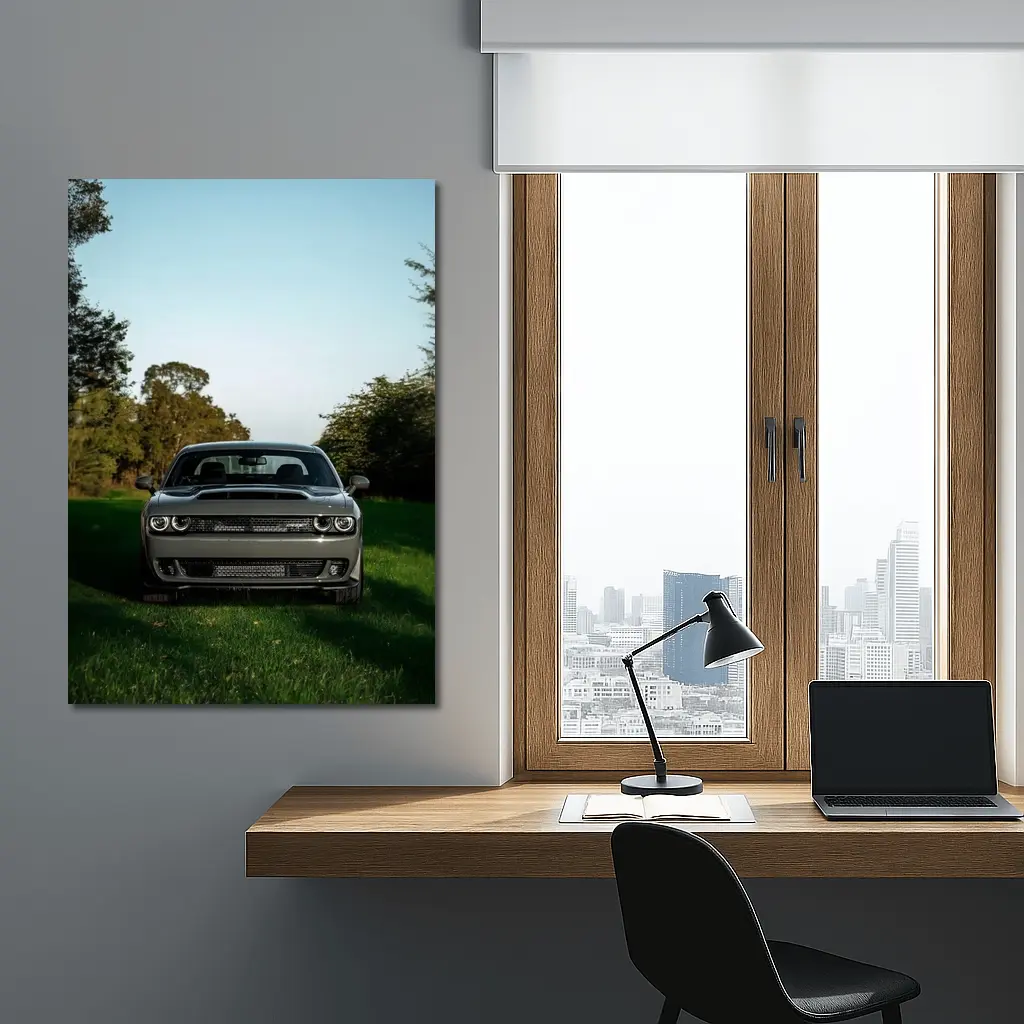 Dodge Challenger Parked on Green Grass – Wall Art