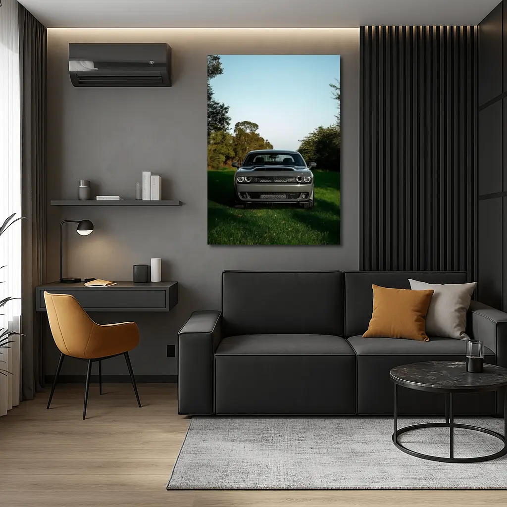 Dodge Challenger Parked on Green Grass – Wall Art