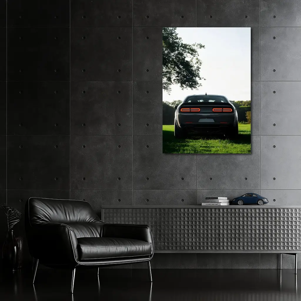 Dodge Challenger Rear View Green Field – Wall Art