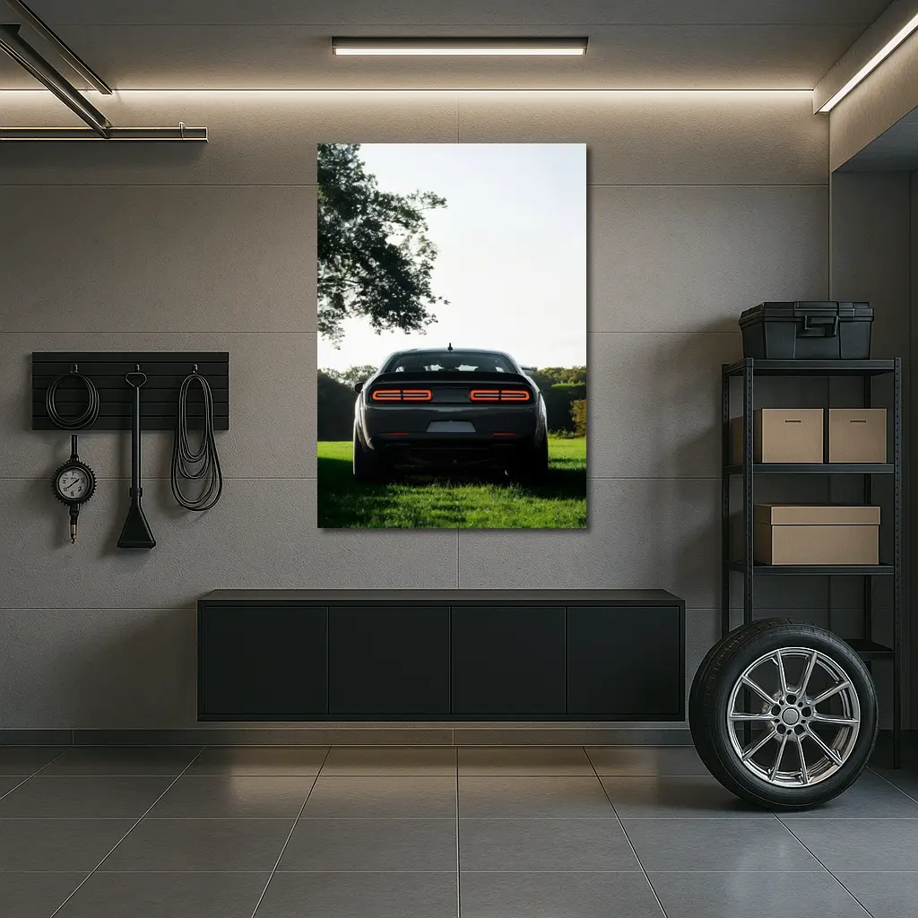 Dodge Challenger Rear View Green Field – Wall Art