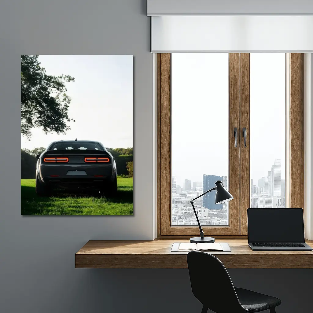 Dodge Challenger Rear View Green Field – Wall Art