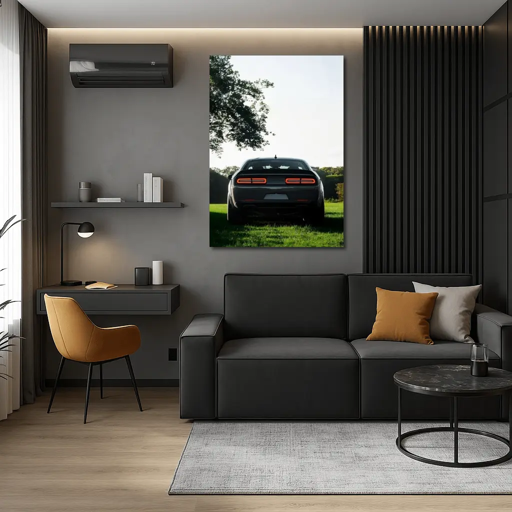 Dodge Challenger Rear View Green Field – Wall Art