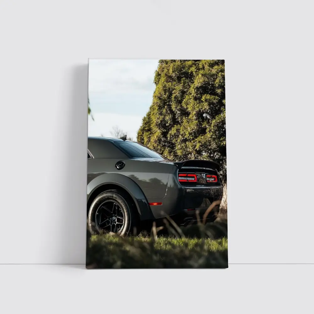 Dodge Challenger Rear View Green Trees – Wall Art