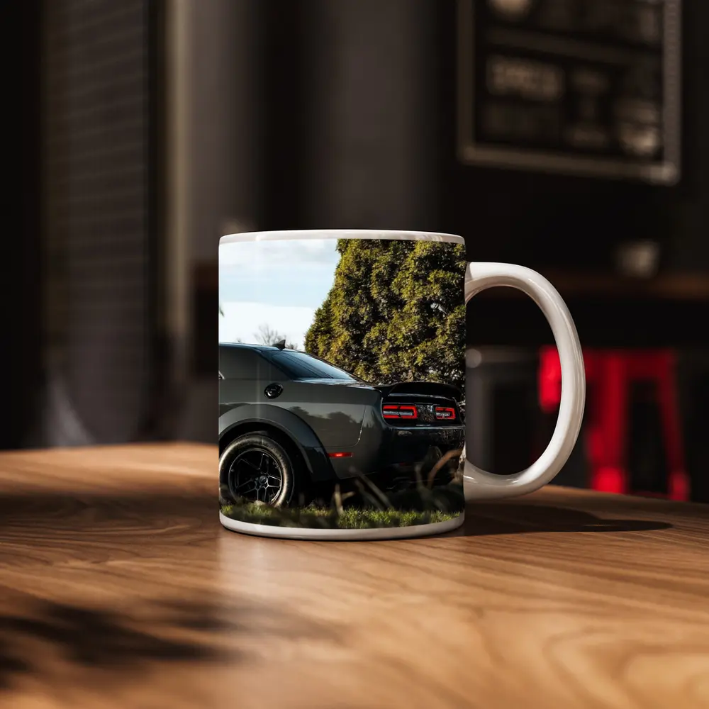 Dodge Challenger Rear View Green Trees – Mugs