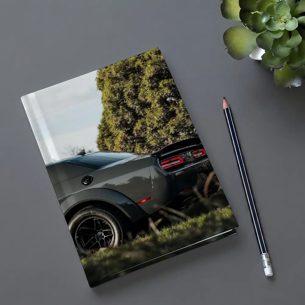 Dodge Challenger Rear View Green Trees – Notebooks