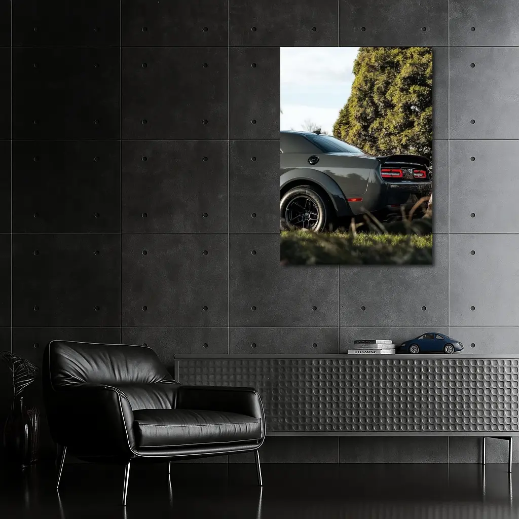 Dodge Challenger Rear View Green Trees – Wall Art