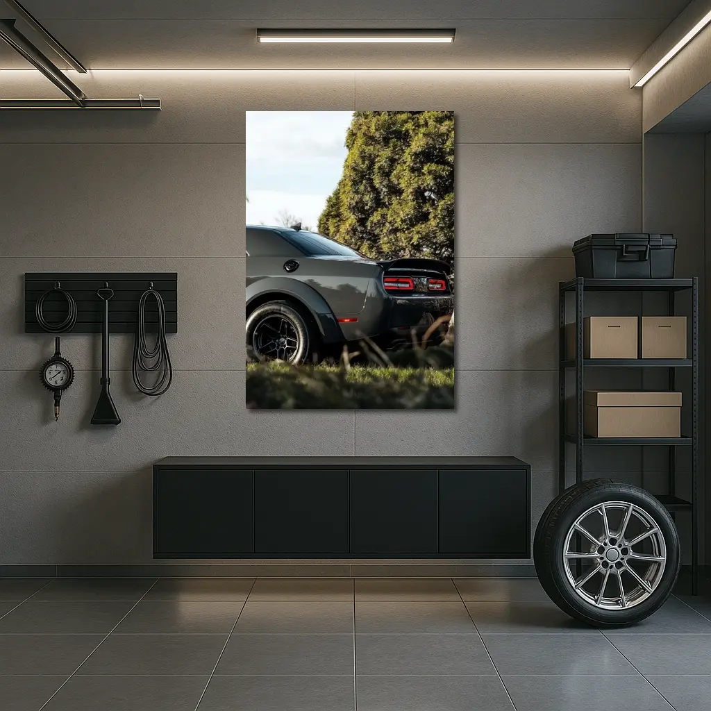 Dodge Challenger Rear View Green Trees – Wall Art