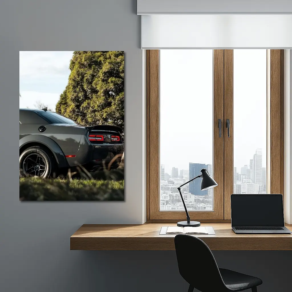 Dodge Challenger Rear View Green Trees – Wall Art