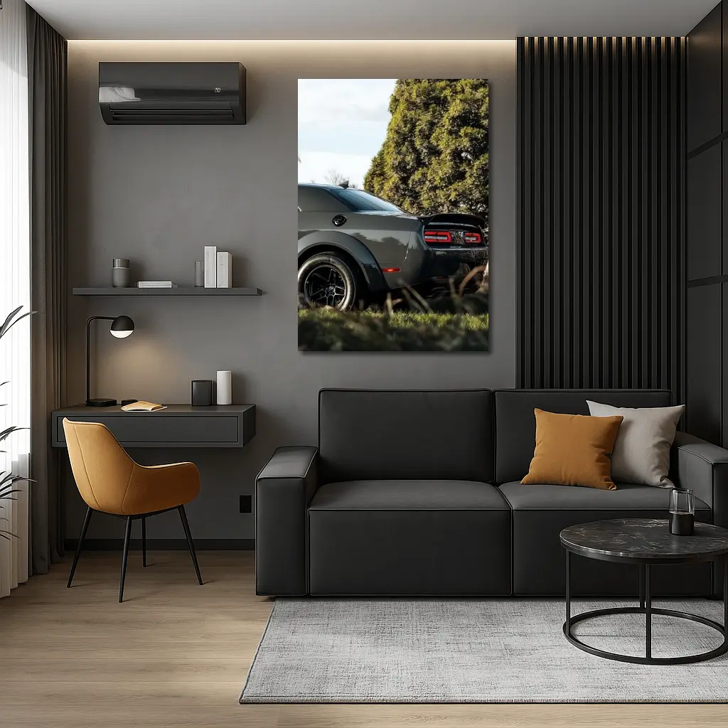 Dodge Challenger Rear View Green Trees – Wall Art