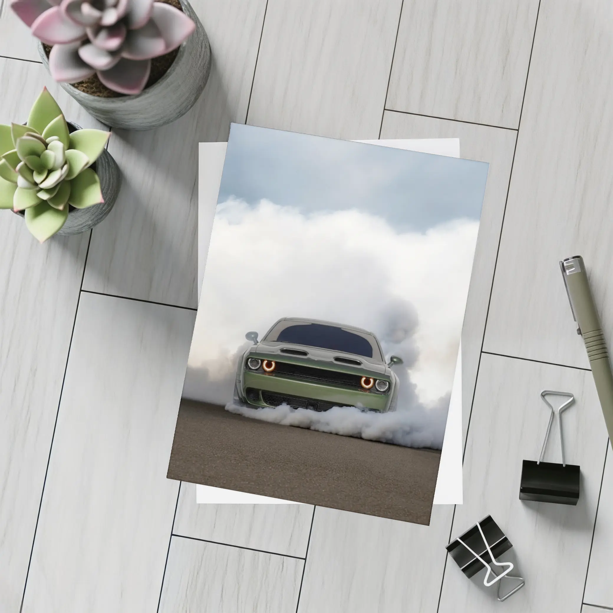 Dodge Challenger Burnout Smoke Green Muscle – Postcards