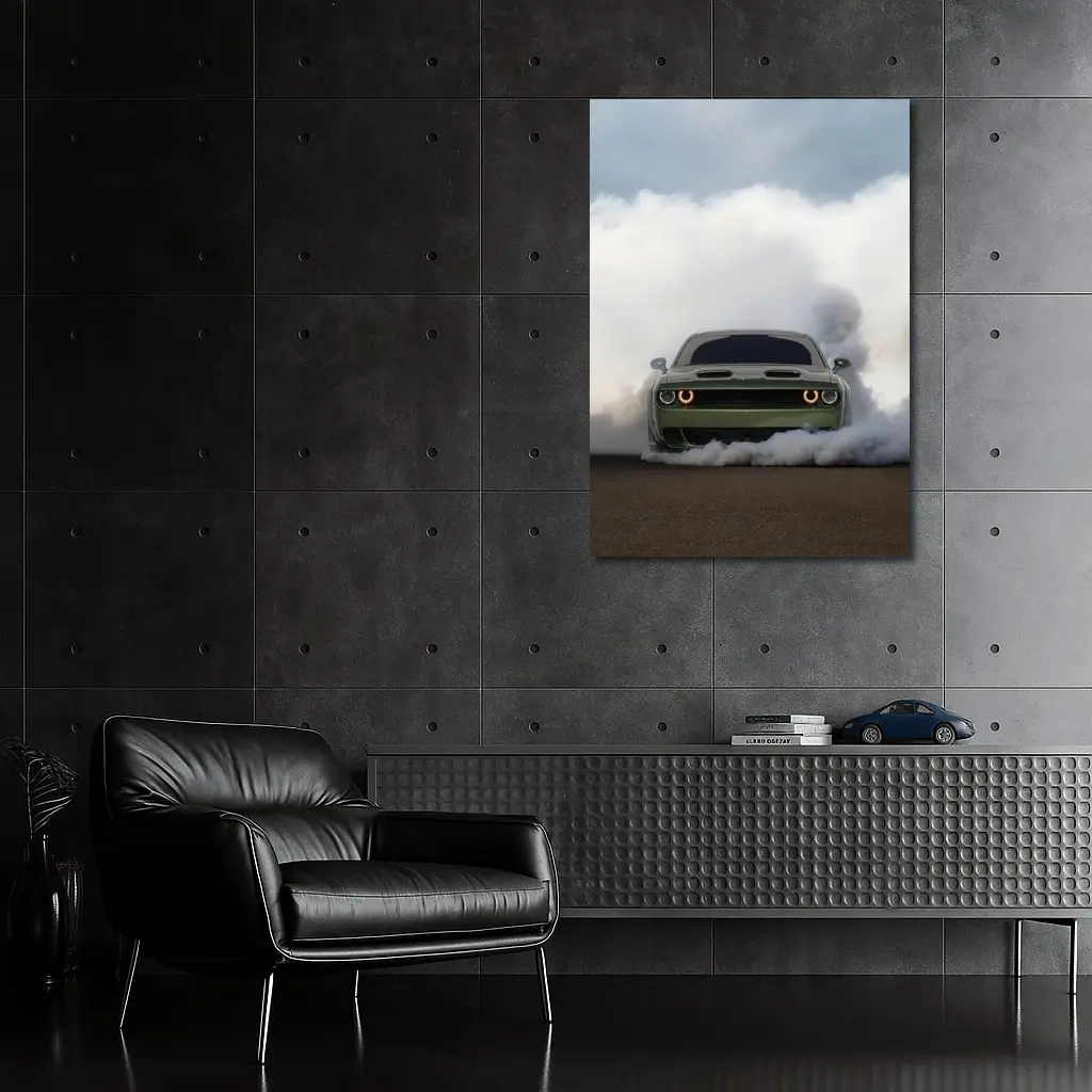Dodge Challenger Burnout Smoke Green Muscle – Wall Art