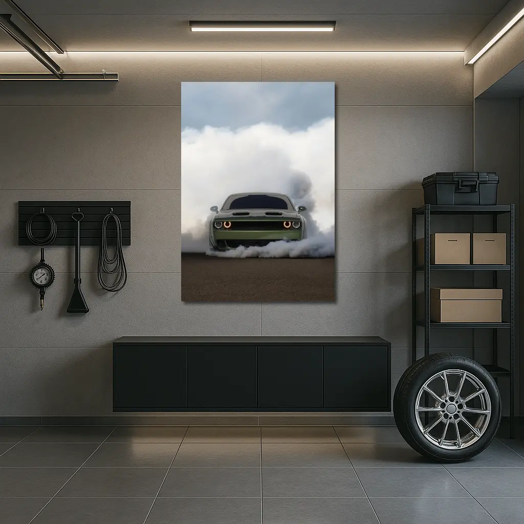 Dodge Challenger Burnout Smoke Green Muscle – Wall Art