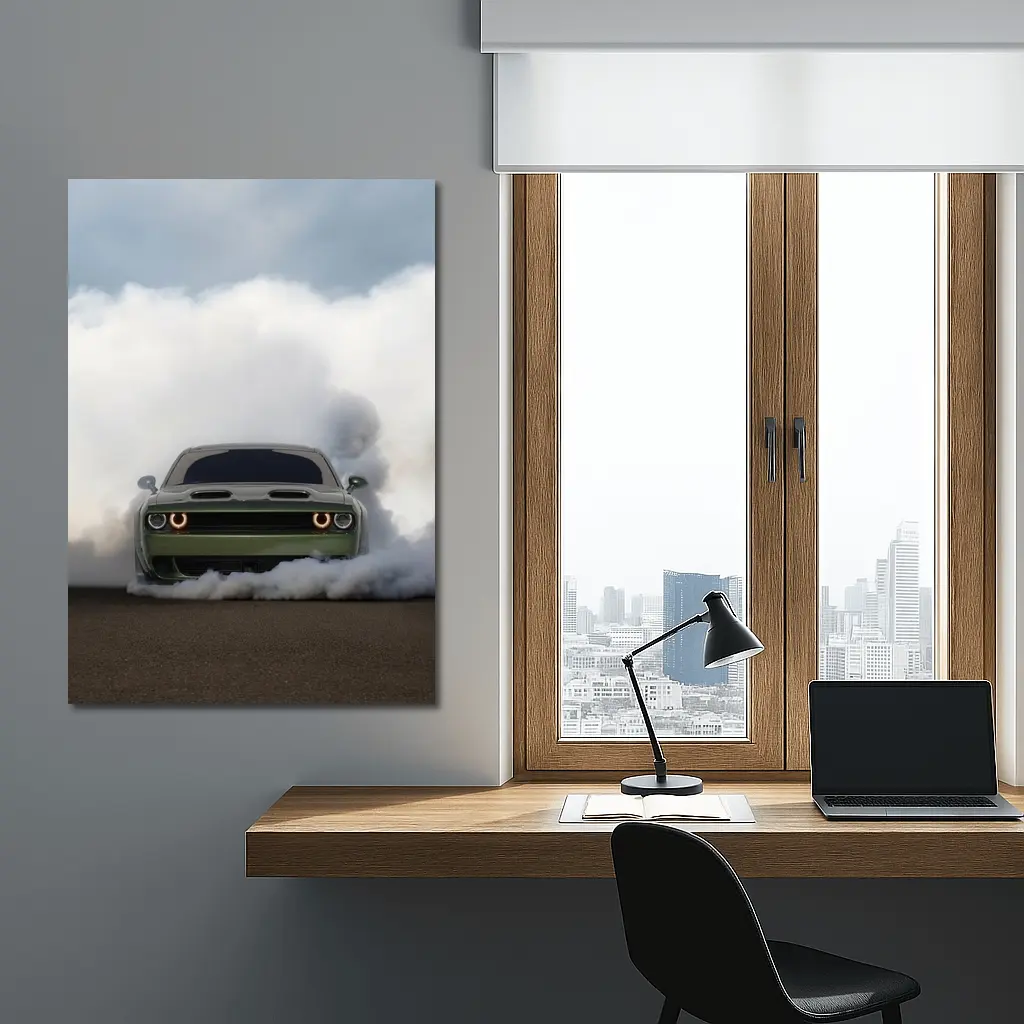 Dodge Challenger Burnout Smoke Green Muscle – Wall Art