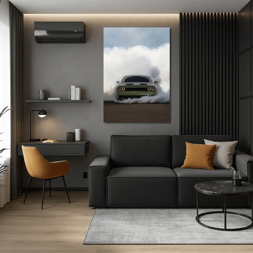 Dodge Challenger Burnout Smoke Green Muscle – Wall Art