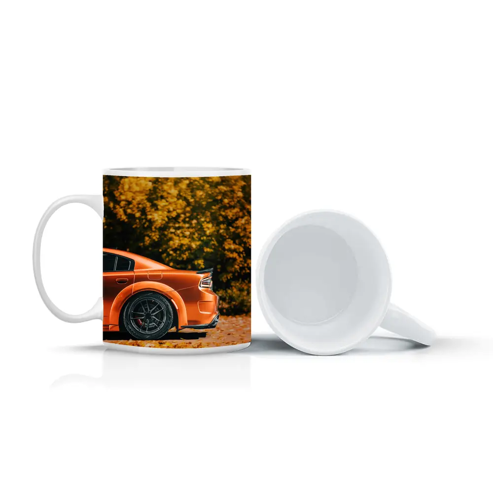 Dodge Charger Orange Car Autumn Leaves Background – Mugs