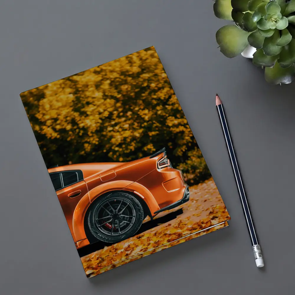 Dodge Charger Orange Car Autumn Leaves Background – Notebooks