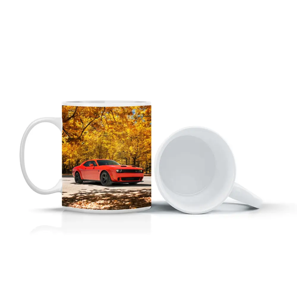 Dodge Challenger Red Muscle Car Autumn Park – Mugs