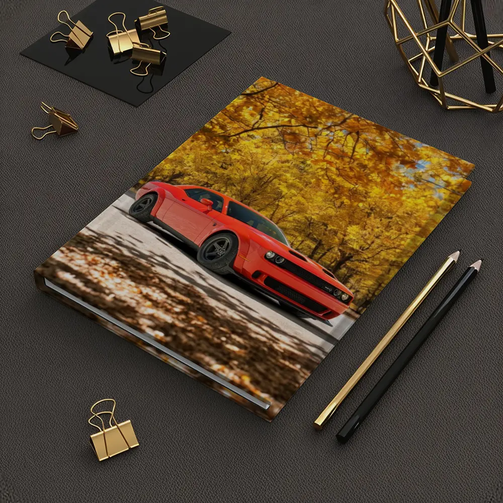 Dodge Challenger Red Muscle Car Autumn Park – Notebooks