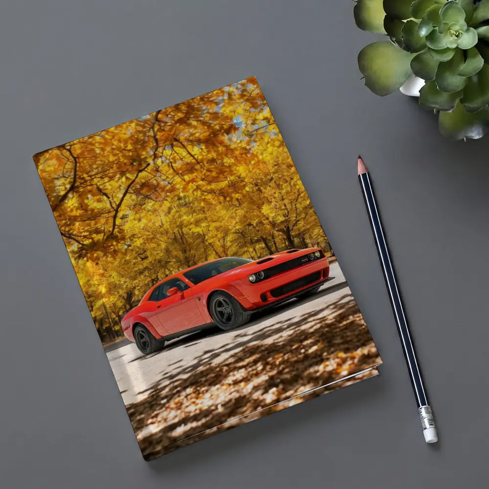 Dodge Challenger Red Muscle Car Autumn Park – Notebooks
