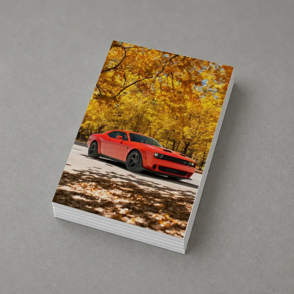 Dodge Challenger Red Muscle Car Autumn Park – Postcards