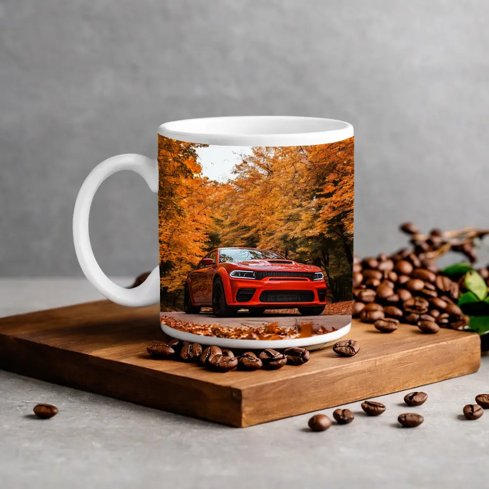 Dodge Charger Orange Muscle Car Autumn Forest – Mugs