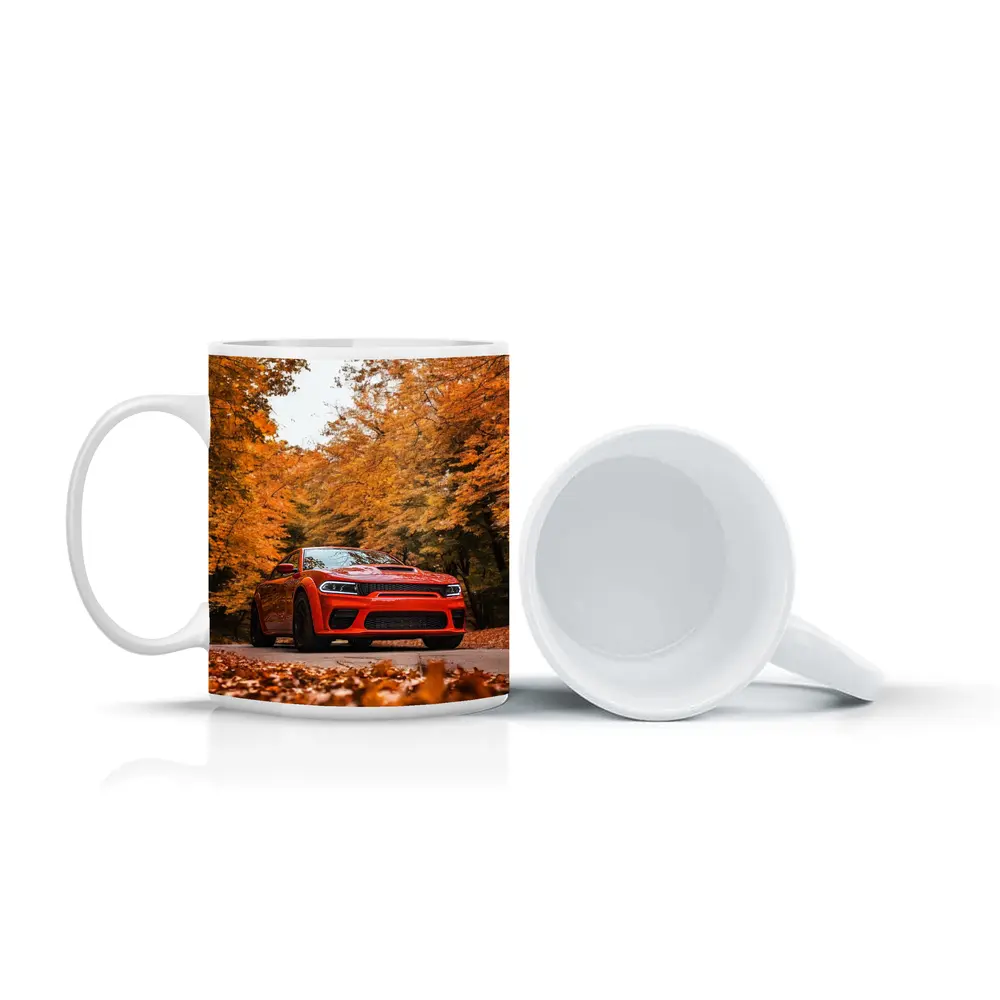 Dodge Charger Orange Muscle Car Autumn Forest – Mugs