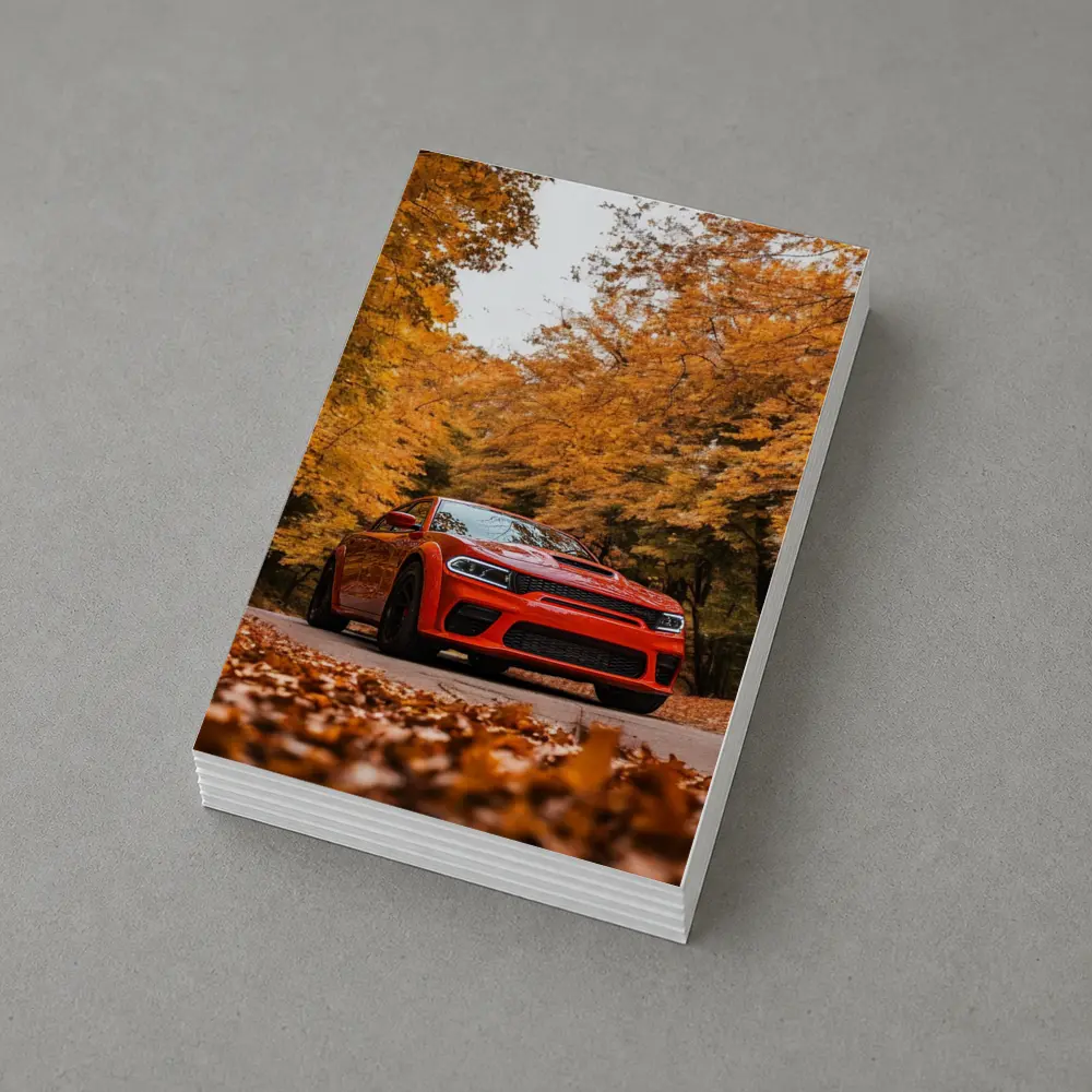 Dodge Charger Orange Muscle Car Autumn Forest – Postcards