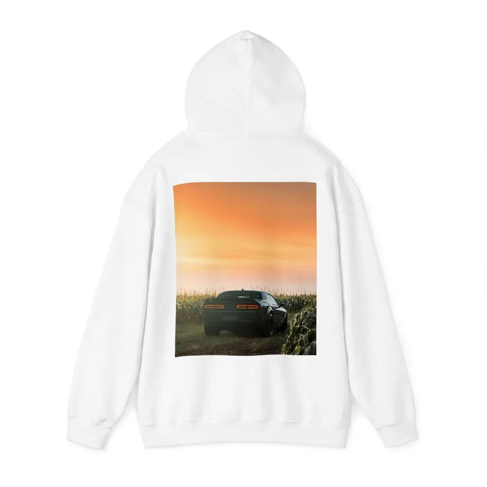 Dodge Challenger Black Muscle Car Cornfield Sunset – Hoodies