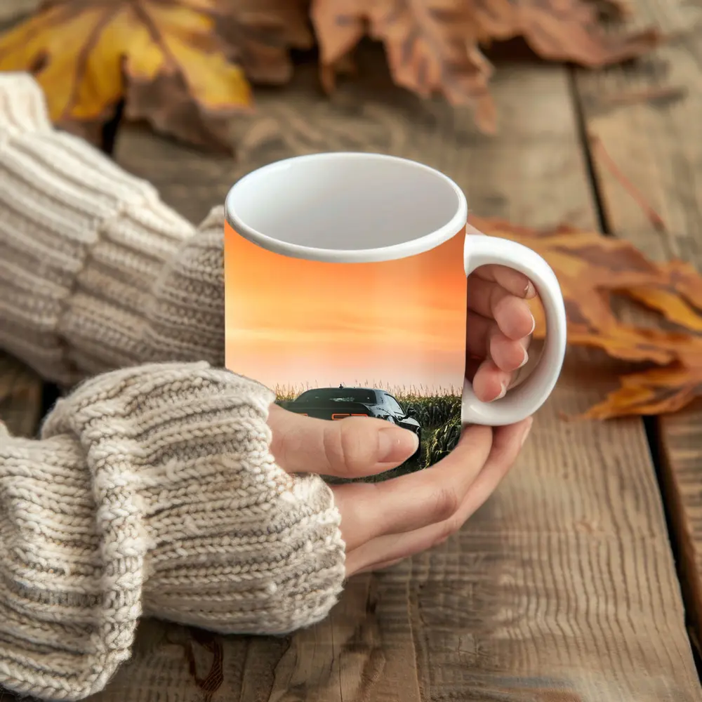 Dodge Challenger Black Muscle Car Cornfield Sunset – Mugs